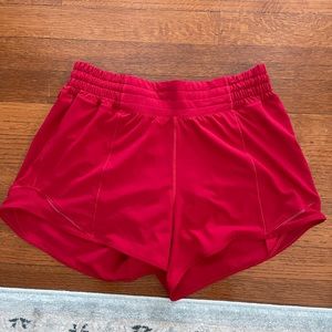 Lululemon Hotty Hot 4” high rise size 6 red shorts.